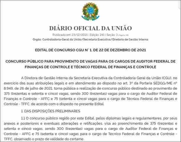 Concurso da CGU tem 9 vagas para Rondônia com salários de até R$ 19.197,06