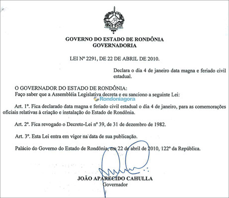 Governo antecipa feriado do aniversário de Rondônia e cria impasse