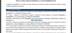 Confira edital do concurso do Banco da Amazônia com 219 vagas e salários de até R$ 3.490,88