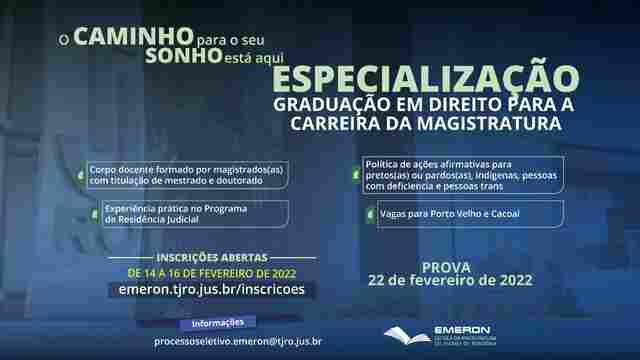 Emeron abre processo seletivo para pós em Direito para a Carreira da Magistratura 2022