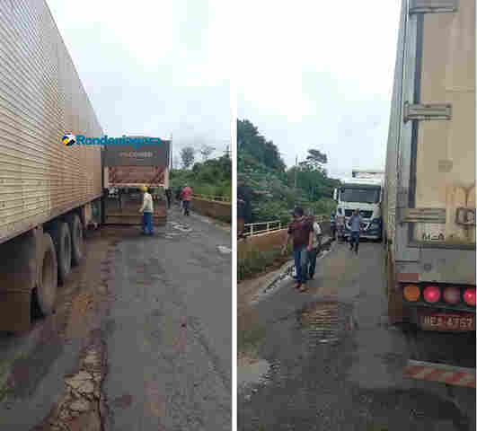 Colisão entre três carretas causa interdição da BR-364, em Candeias