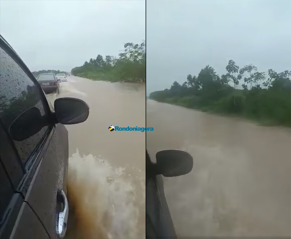 Vídeo: BR-364 em Cacoal é bloqueada após águas invadirem pista
