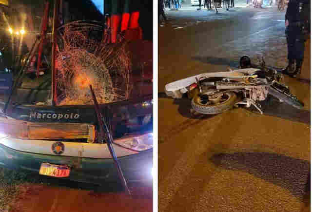 Motociclista morre em colisão frontal com ônibus