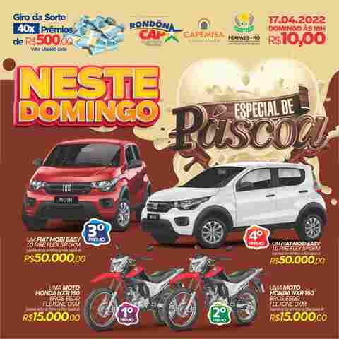 Especial de Páscoa do Rondoncap tem dois carros e duas motos; título é só R$ 10