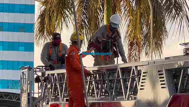 Vídeo: guincho apresenta problemas e trabalhadores são resgatados pelos Bombeiros no prédio do TJ