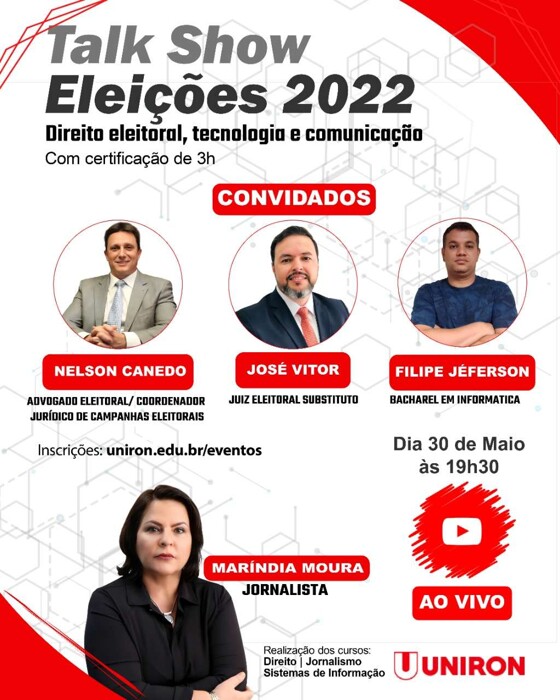Uniron promove talk show sobre Eleições 2022 na próxima segunda-feira