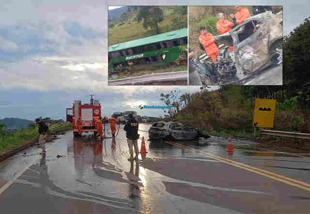 Motoristas de ônibus e carro morrem em grave acidente na BR-364