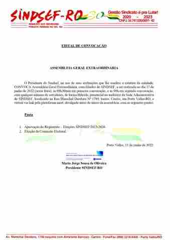 Sindsef convoca Assembleia Geral no dia 17 para tratar sobre eleições da entidade