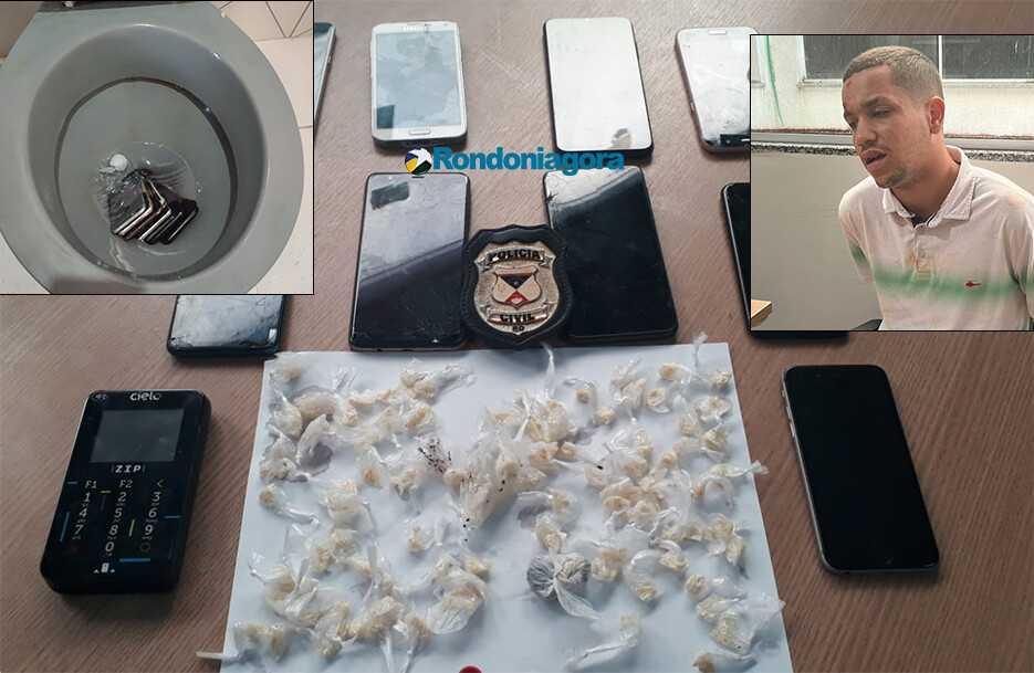 Polícia encontra foragido investigado por roubo com várias porções de drogas e celulares
