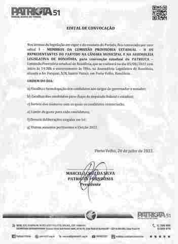 Patriota - Comissão Provisória Estadual - Edital de Convenção Estadual