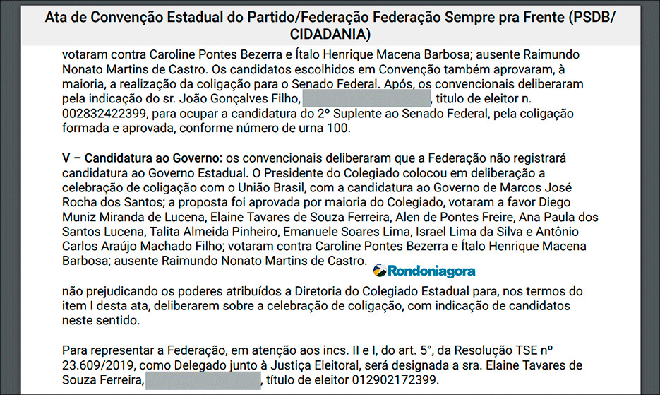 Apoio da federação PSDB Cidadania a Marcos Rocha foi por ampla maioria; veja todos os candidatos