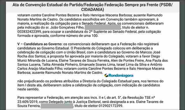 Apoio da federação PSDB Cidadania a Marcos Rocha foi por ampla maioria; veja todos os candidatos