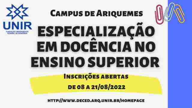 Unir: especialização em Docência no Ensino Superior abre processo seletivo para novos alunos