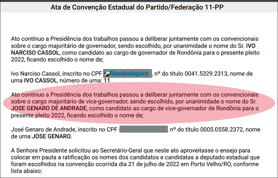 Ata do PP é fechada com José Genaro sendo o vice de Ivo Cassol, mas PSD pode ocupar vaga