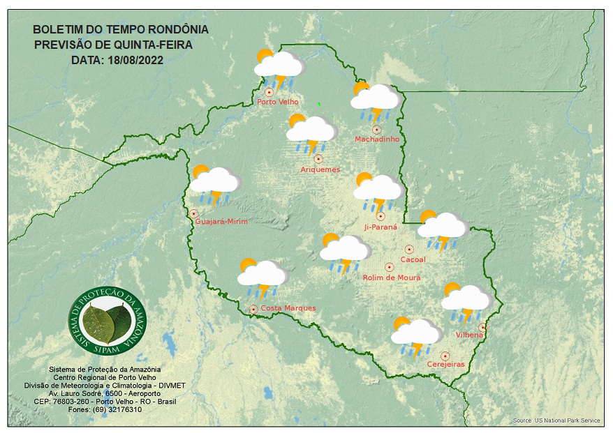 Frente fria de forte intensidade é prevista para sexta-feira em Rondônia; quinta tem chuva