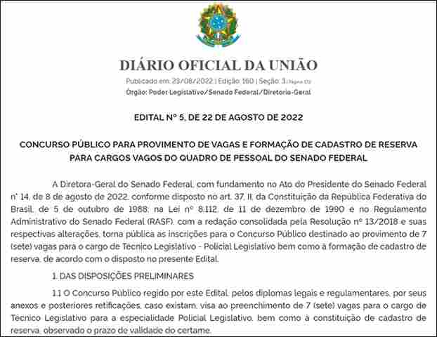Senado abre concurso com mais de mil vagas e provas em todas as capitais