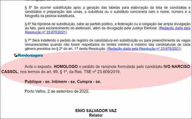 Juiz do TRE homologa desistência da candidatura de Cassol