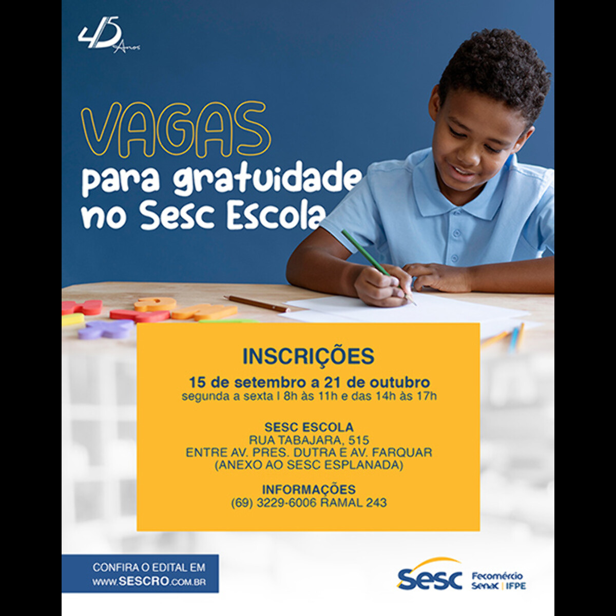 DAY USE: Sesc abre inscrições para uso de instalações do Tênis Clube de PVH  