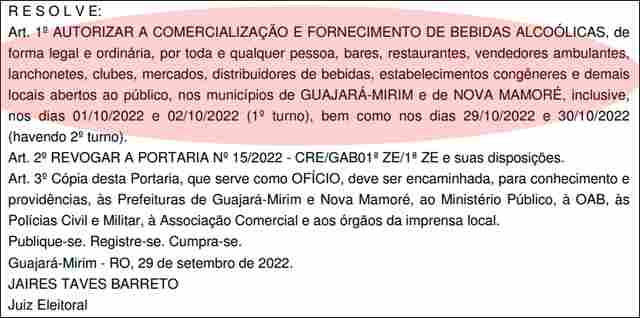 Sem ter como fiscalizar, juiz volta atrás e libera bebidas em Guajará e Nova Mamoré
