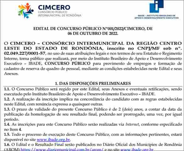 Abertas inscrições para o concurso do Cimcero com 36 vagas em todos os níveis