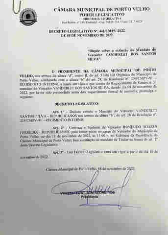 Vereador renuncia ao mandato na Câmara Municipal de Porto Velho