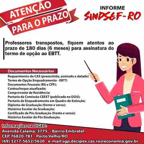 Sindsef alerta professores transpostos em maio/22 para o encerramento do prazo de opção ao EBTT