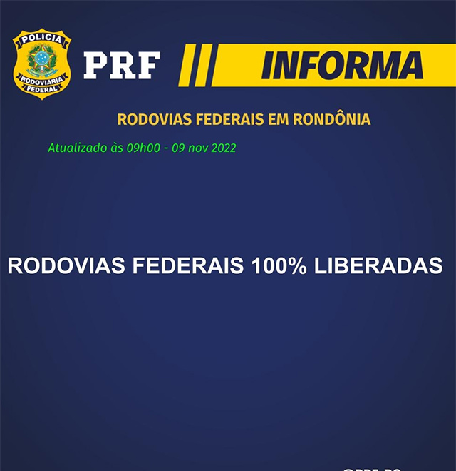 PRF anuncia liberação de todas as rodovias em Rondônia