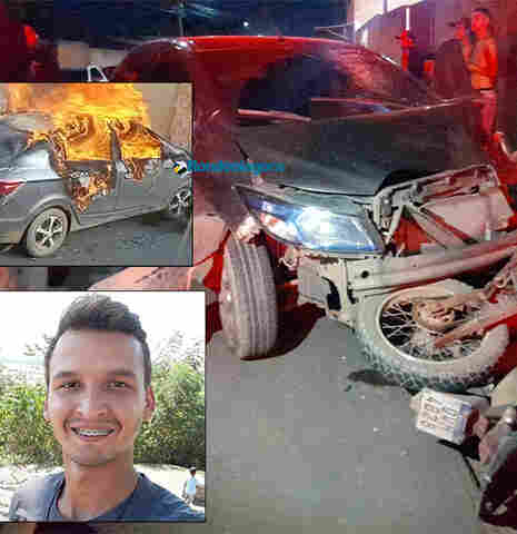 Vídeo: motociclista morre em colisão com carro que estava na contramão; veículo foi incendiado