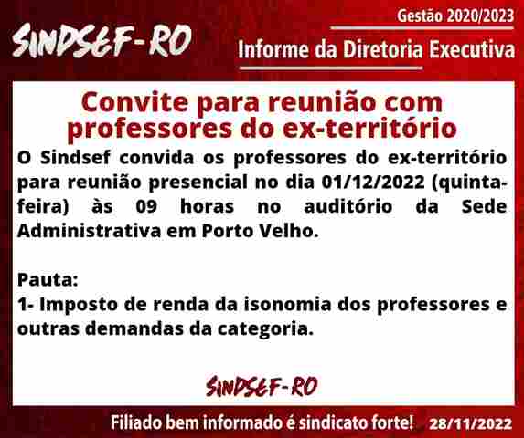 Sindsef convida professores para reunião nesta quinta-feira em Porto Velho