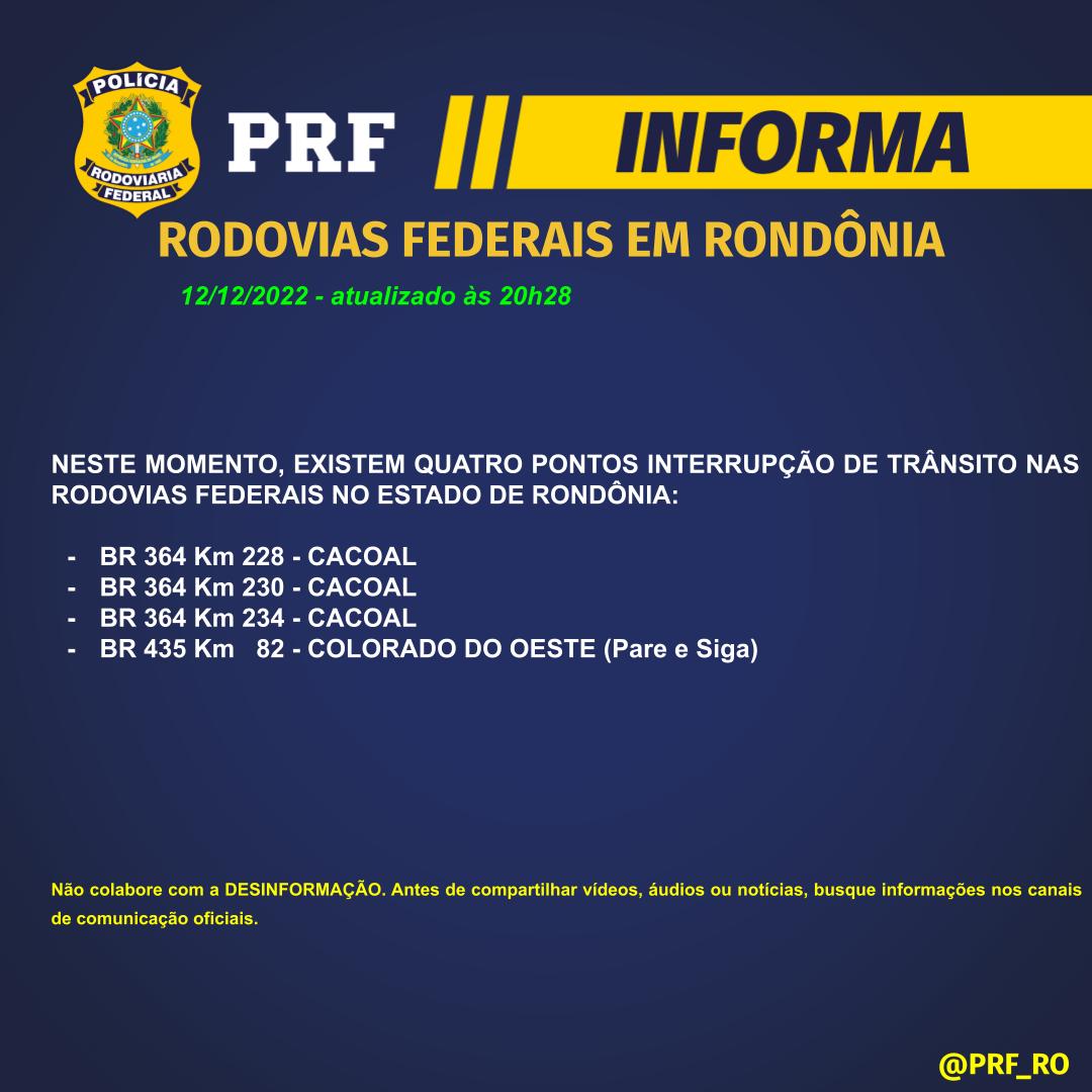 Bloqueios em Rondônia seguem em Cacoal e Colorado na noite desta segunda