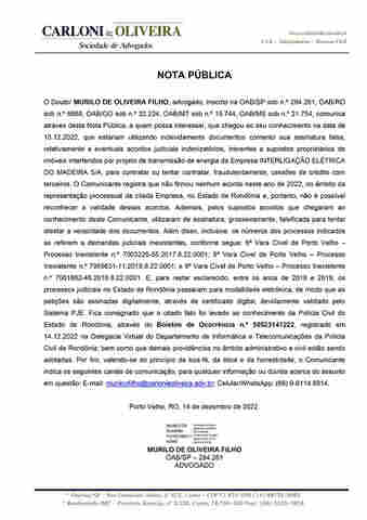 Nota Pública do Advogado Murilo de Oliveira Filho
