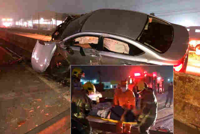 Homem fica gravemente ferido após invadir condomínio e se envolver em acidente na BR-364