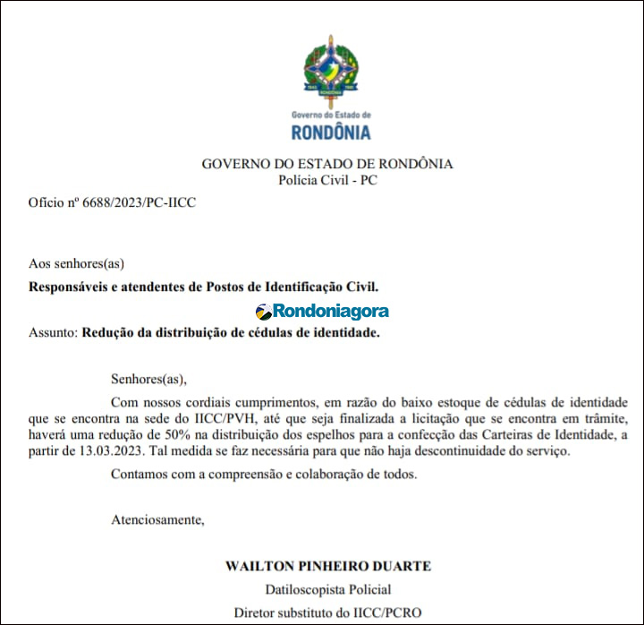Emissão de documento de identidade em Rondônia está reduzida em 50% há quase dois meses por falta de cédulas