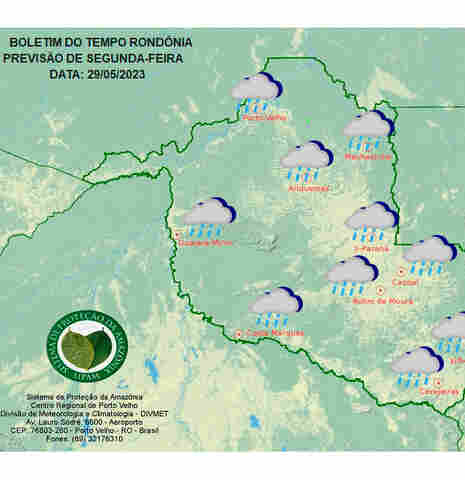 Sipam: frente fria começa a mudar o tempo em Rondônia na segunda-feira, mas domingo será de calor forte