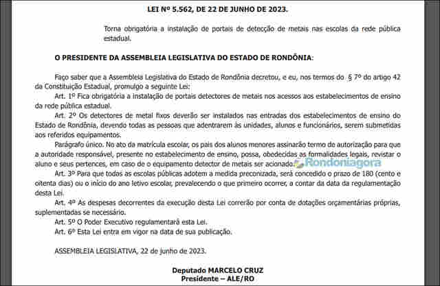 Deputados derrubam veto e Assembleia promulga lei que determina instalação de detectores de metais em escolas