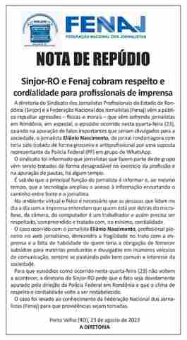 Sinjor e Fenaj cobram respeito e cordialidade para profissionais de imprensa