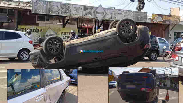 Jeep Compass capota em avenida movimentada da capital após colisão em Toyota Etios