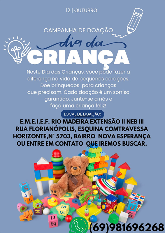 Escola Municipal lança campanha de doação de brinquedos para o Dia das Crianças