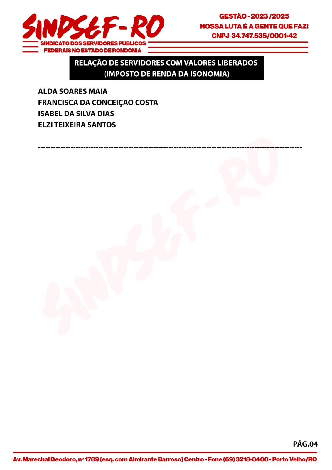 Sindsef anuncia o início dos pagamentos do imposto de renda da isonomia