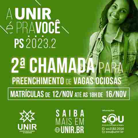 Unir publica 2ª chamada para matrículas do processo seletivo especial 2023 para vagas ociosas
