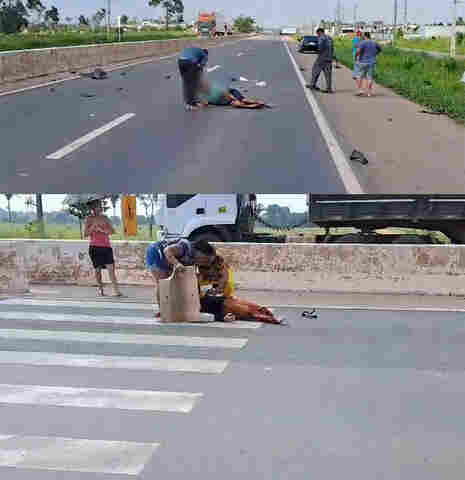 Casal tem as pernas dilaceradas ao tentar cruzar de uma via para outra na BR-364