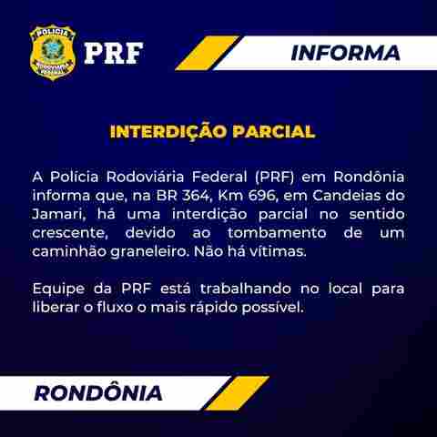 BR-364 tem interdição parcial em Candeias após tombamento de carreta