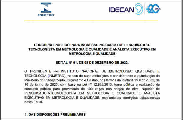 Inmetro divulga edital de concurso com860 vagas e salário de R$ 8,7 mil