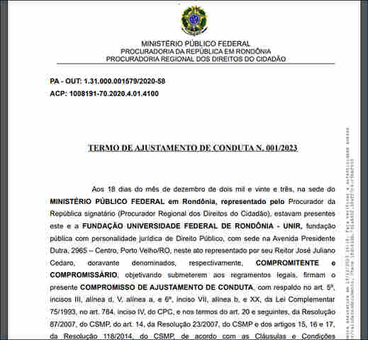 MPF e Unir assinam acordo com medidas de reparação sobre discurso misógino e homofóbico de professor