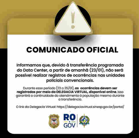 Ocorrências na Polícia Ciivl devem ser feitas apenas pela Delegacia Virtual até quinta-feira