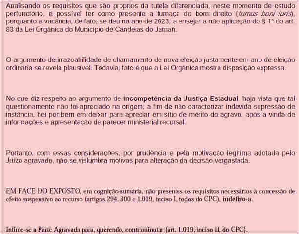 Desembargador nega recurso e mantém suspensão da eleição indireta em Candeias