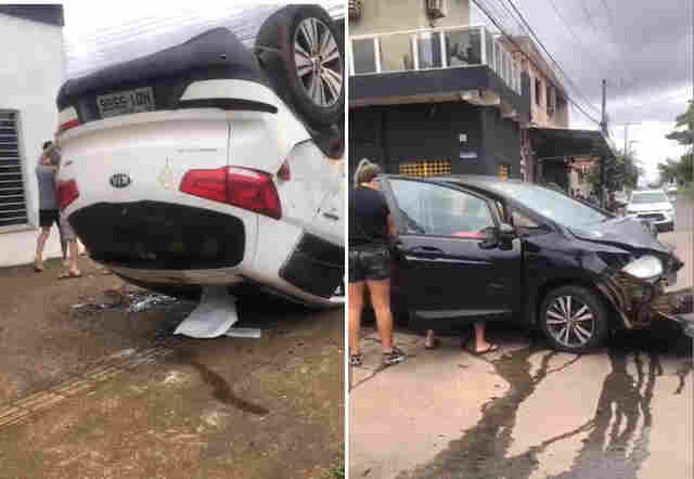 Kia capota após colisão na região central de Porto Velho