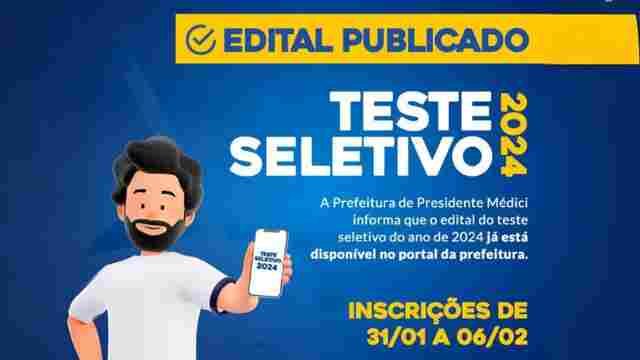 Prefeitura abre processo seletivo com 340 vagas em Presidente Médici; veja edital