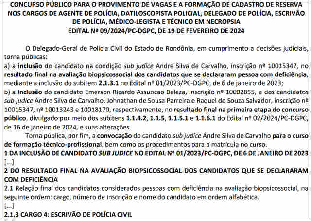 Concurso da Polícia Civil: Governo faz convocação de candidatos que garantiram vagas via Justiça