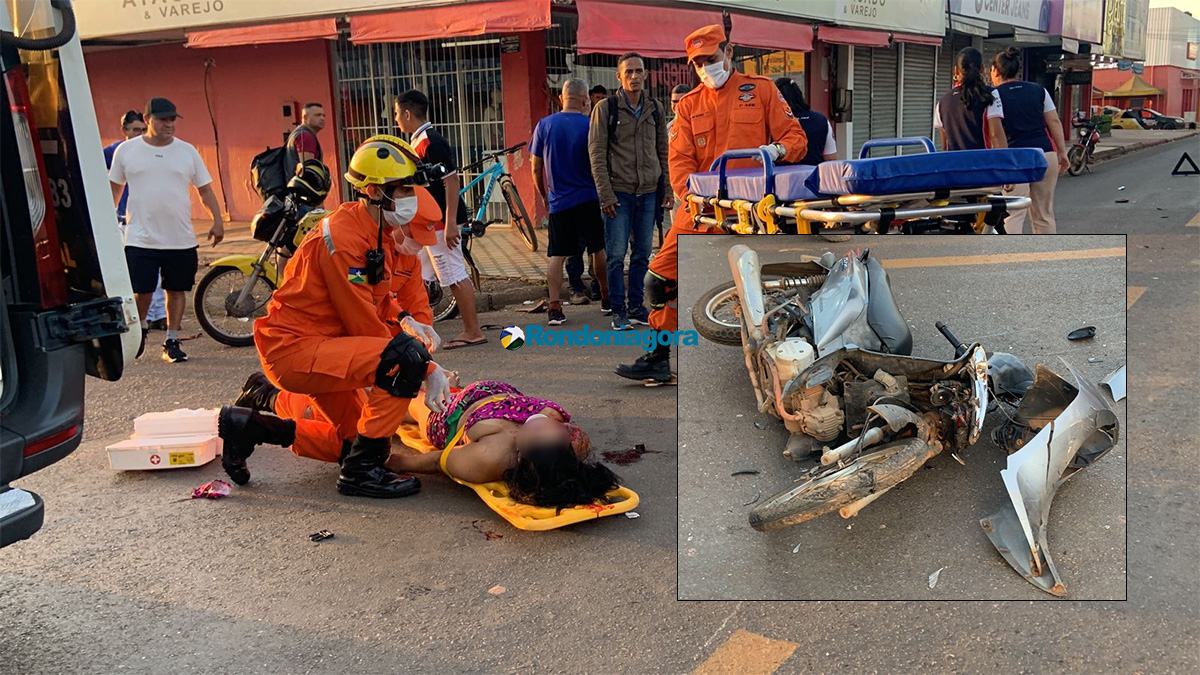 Motociclista fica gravemente ferida após colisão em ônibus na capital